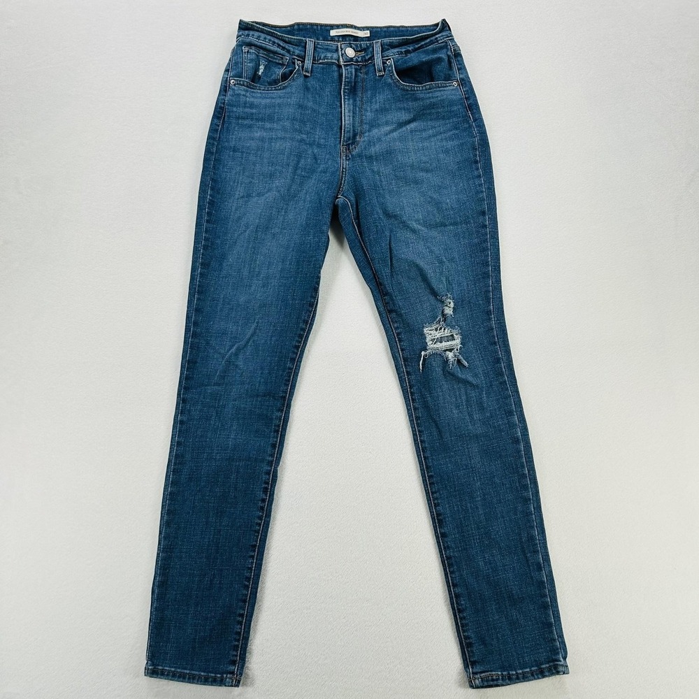 Levi's 721 High Rise Skinny Jeans Womens 30 Blue Distressed Stretch Denim Pants